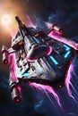 Quantum Cruiser: Neon-Pulsating Futuristic Spaceship in a Starry Sci-Fi World