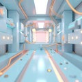 Quantum data center, cables and lights in motion, overhead angle, vivid colors, high detail render