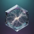 Quantum Data Network Inside Shining Crystal Hexagon Representing AI and Future Science Royalty Free Stock Photo