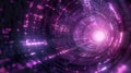 Quantum Data Tunnel in Digital Neon Purple. Generative AI