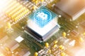Quantum Digital Currency on Futuristic Computer Circuit Board Royalty Free Stock Photo