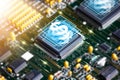 Quantum Digital Currency on Futuristic Computer Circuit Board Royalty Free Stock Photo