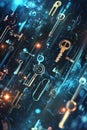 Quantum encryption keys floating in digital space