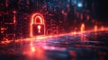 Quantum encryption padlock symbolizing security and advanced protocols in a digital landscape with quantum concepts