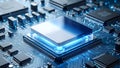 Quantum Glow: Illuminated Microprocessor on Advanced Circuit Board Royalty Free Stock Photo
