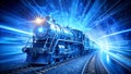 The Quantum Leap: A Glowing Blue Locomotive Navigating a Realm of Quantum Physics Generative AI
