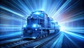 The Quantum Leap: A Glowing Blue Locomotive Navigating a Realm of Quantum Physics generative AI
