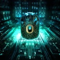 Quantum lock, blockchain, Cryptography cypher unbreakable codes and cyber security concept