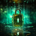 Quantum lock, blockchain, Cryptography cypher unbreakable codes and cyber security concept