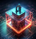 Quantum lock, blockchain, Cryptography cypher unbreakable codes and cyber security concept