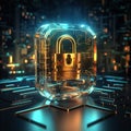 Quantum lock, blockchain, Cryptography cypher unbreakable codes and cyber security concept