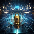 Quantum lock, blockchain, Cryptography cypher unbreakable codes and cyber security concept