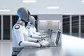 Quantum machine learning technology with humanoid robot drive quantum machine Royalty Free Stock Photo