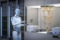 Quantum machine learning technology with humanoid robot drive quantum machine Royalty Free Stock Photo