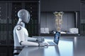 Quantum machine learning technology with humanoid robot drive quantum machine Royalty Free Stock Photo