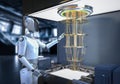 Quantum machine learning technology with humanoid robot drive quantum machine Royalty Free Stock Photo