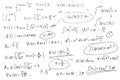 Quantum mechanics. Scientific formulas and expressions. Written by hand on a white background. Royalty Free Stock Photo