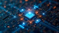 Quantum Microchip Emitting Data Particles on a High-Tech Circuit Board