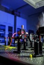 Quantum optics lab installations with laser, irises, appertures Royalty Free Stock Photo