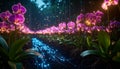 Quantum Orchid Garden. Artificial Intelligence concept. Generated Image Royalty Free Stock Photo
