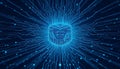 Quantum Processor Core, HUD energy box Smart code Big data Digital chip Glare grid lines