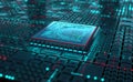 CPU, futuristic computer circuit. High technology cyberspace. Realistic 3D illustration