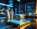 Quantum processor, Data streams and deep intelligence and computing power Royalty Free Stock Photo