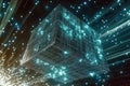 Quantum processor, Data streams and pulses Royalty Free Stock Photo