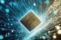 Quantum processor, Data streams and pulses Royalty Free Stock Photo