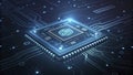 Quantum processor glowing on a dark circuit board, symbolizing advanced computing and technological innovation Royalty Free Stock Photo