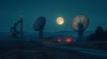 Quantum signals received by satellite dish array under a full moon