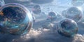 Quantum simulation of a parallel universe, floating multiverse spheres. By generative Ai Royalty Free Stock Photo