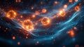 Interconnected Quantum Spheres Floating Over Waves with Sparks