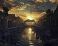Quantum sunrise over Roman ruins cybersecurity elves clashing with Yakuza twilight of empires-hq-width-4800px