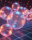 quantum superposition visualization with overlapping transparent spheres and soft refractions
