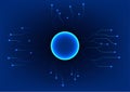 Quantum technology, a circular shape that distributes data lines, processes massive amounts of data, unlocking new potential in AI