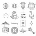 Quantum technology line icon with quantum computing,chip, atom, wave Royalty Free Stock Photo