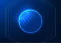 Quantum technology, a sphere expanding around a geometric shape, represents quantum, processing massive amounts of data quickly,