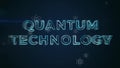 Quantum technology text with particle atoms in empty space Royalty Free Stock Photo