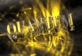 Quantum word in glass with yellow caustics light effect