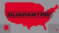 Quarantine area. Map of USA with quarantine sign. Red map on a grey background. Vector