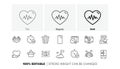Quarantine, Cardio calendar and Heartbeat line icons. For web app, printing. Line icons. Vector