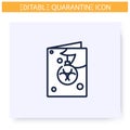 Quarantine christmas card line icon. Editable