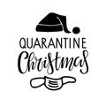 Quarantine Christmas lettering with protective mask and Santa Hat sketch. Merry Quarantine Christmas 2020 quote. Vector Royalty Free Stock Photo