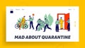 Quarantine Control Landing Page Template. Characters Violate Self Isolation, Policemen Arrest Person in Costume of Tree