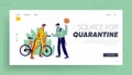 Quarantine Control Landing Page Template. Sportsman Character Violate Curfew Regime, Policeman Warn Bicyclist in Park