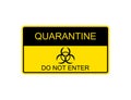 Quarantine do not enter sign area. Coronavirus warning message. Covid-19 epidemic symbol. Yellow and black caution border. Stop