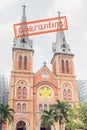 Quarantine due to coronavirus epidemic covid19 Notre dame de Saigon Cathedral, build in 1883 in Ho Chi Minh city