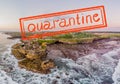 Quarantine due to coronavirus epidemic covid19 Tanah Lot - Temple in the Ocean. Bali, Indonesia. Photo from the drone Royalty Free Stock Photo