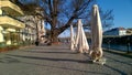 Quarantine, empty street cafe, empty sidewalk Royalty Free Stock Photo